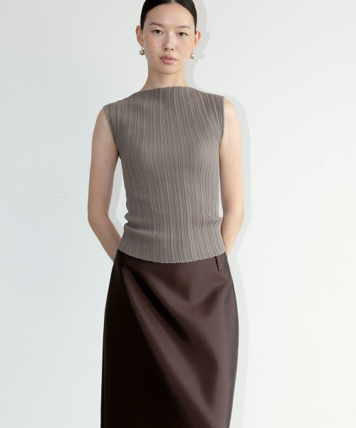 Ohu Pleated Knit Sleeveless Khaki (TA6751A06H)