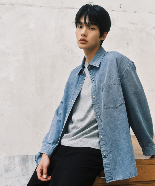 Light Indigo Washed Denim Shirt-Style Jacket