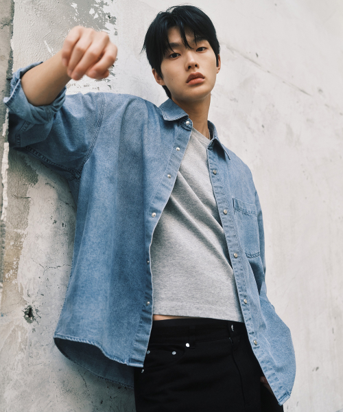 Light Indigo Washed Denim Shirt-Style Jacket