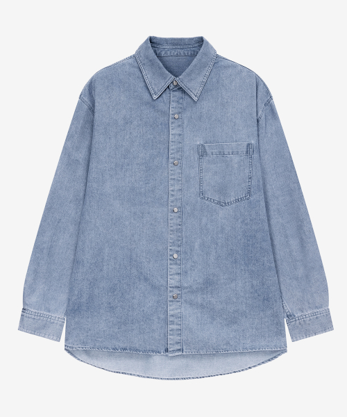 Light Indigo Washed Denim Shirt-Style Jacket