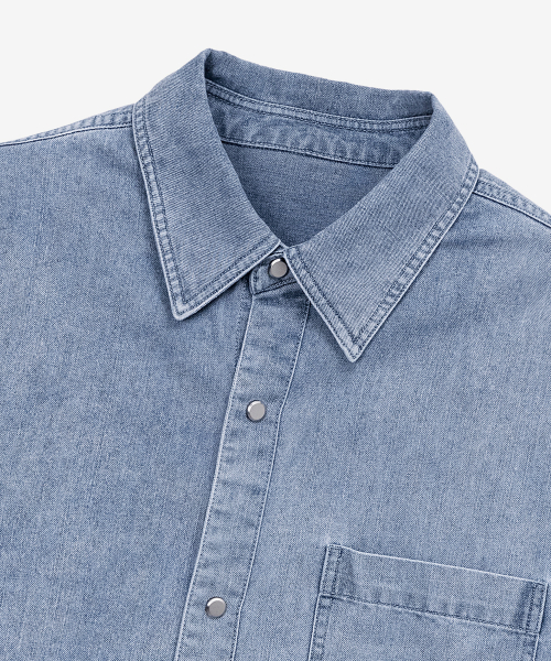 Light Indigo Washed Denim Shirt-Style Jacket