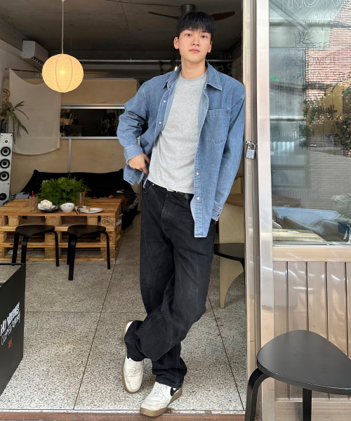 Light Indigo Washed Denim Shirt-Style Jacket
