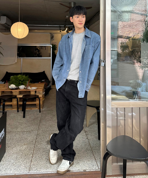 Light Indigo Washed Denim Shirt-Style Jacket