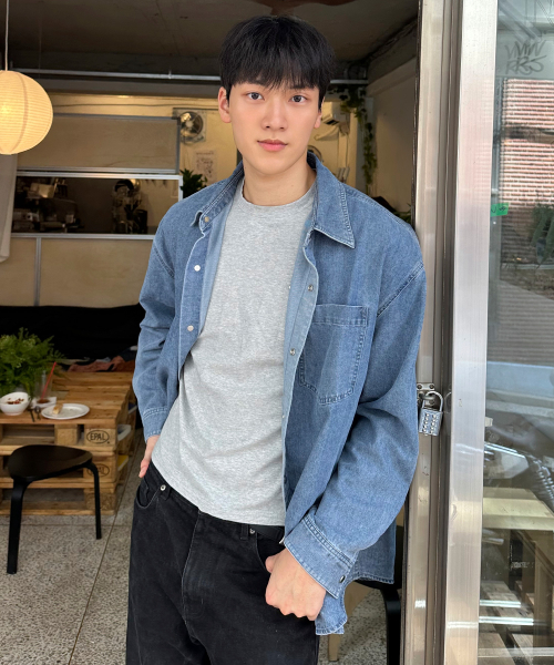 Light Indigo Washed Denim Shirt-Style Jacket