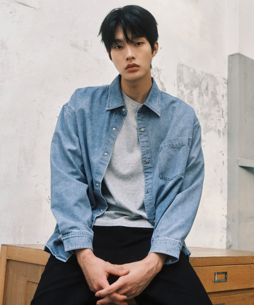 Light Indigo Washed Denim Shirt-Style Jacket