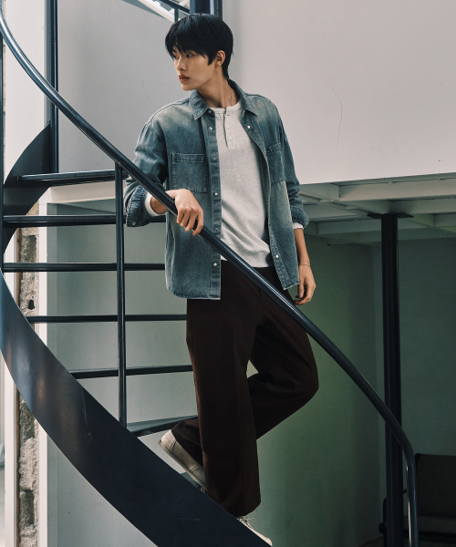 Washed Denim Oversized Shirt-Style Jacket - 2color