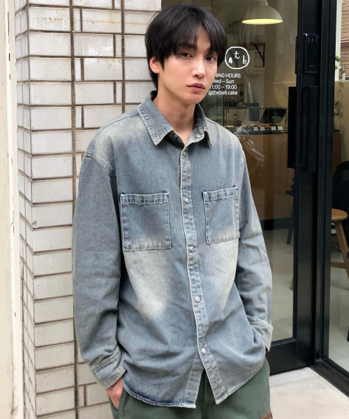 Washed Denim Oversized Shirt-Style Jacket - 2color