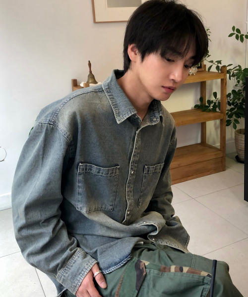 Washed Denim Oversized Shirt-Style Jacket - 2color