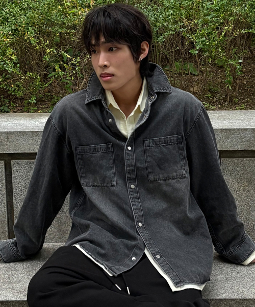 Washed Denim Oversized Shirt-Style Jacket - 2color