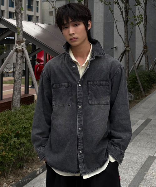 Washed Denim Oversized Shirt-Style Jacket - 2color