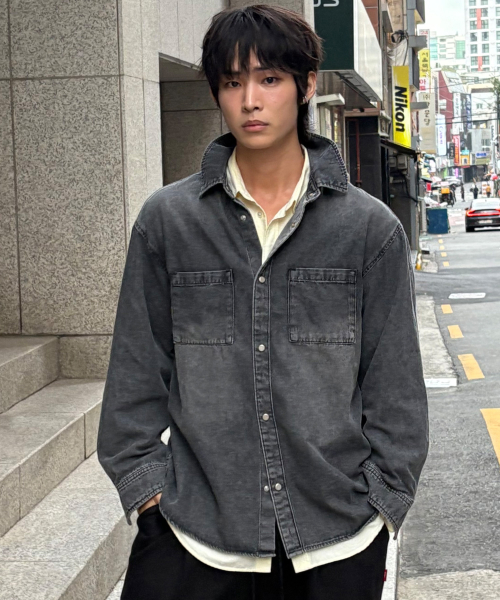 Washed Denim Oversized Shirt-Style Jacket - 2color