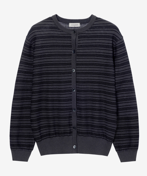 [COUTURE]Washable Stripe Round Semi-Overfit Cardigan - 2color