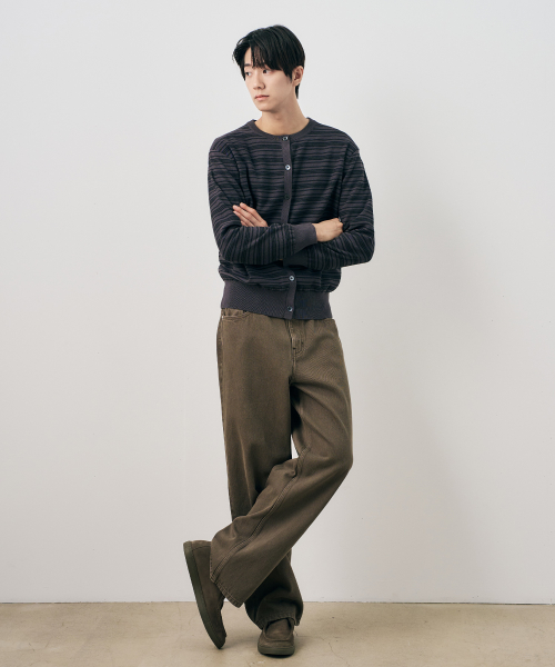 [COUTURE]Washable Stripe Round Semi-Overfit Cardigan - 2color
