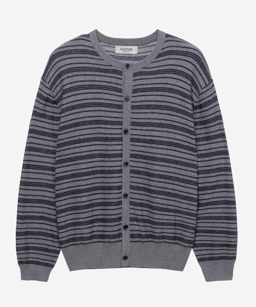 [COUTURE]Washable Stripe Round Semi-Overfit Cardigan - 2color