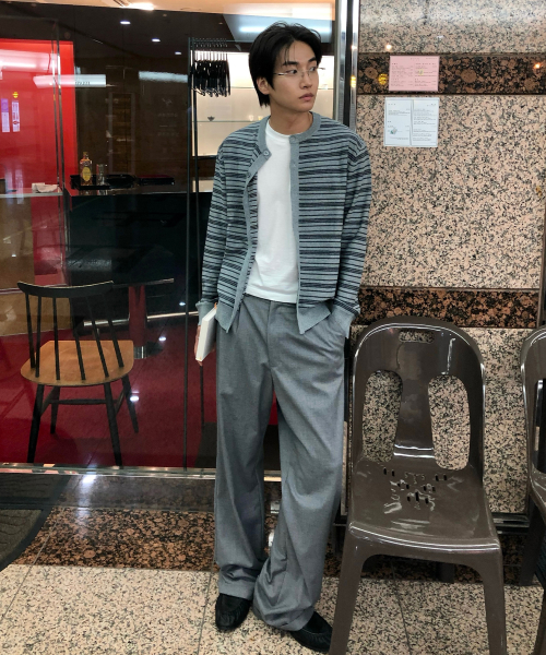 [COUTURE]Washable Stripe Round Semi-Overfit Cardigan - 2color