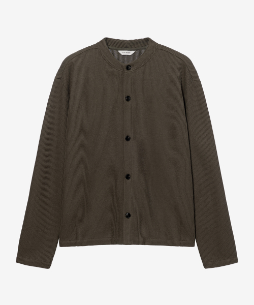 Bone-structured Sakariba khaki round-neck cardigan