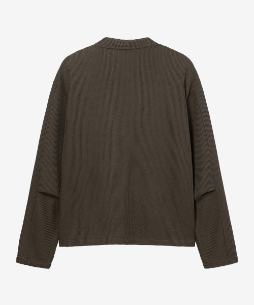 Bone-structured Sakariba khaki round-neck cardigan