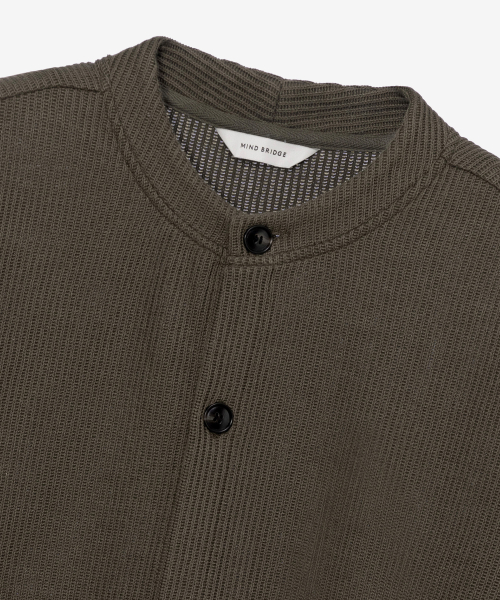 Bone-structured Sakariba khaki round-neck cardigan