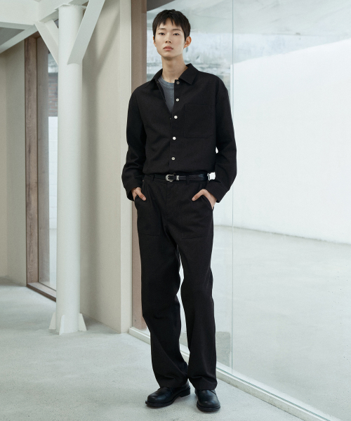 [COUTURE]Black denim-like puffy pants