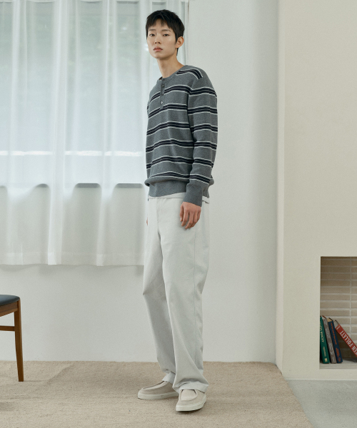 [COUTURE]Semi-Wide Twill Light Gray Pants