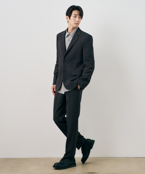 [SET]Organic Distressed Two-Tone Jacket Set in Charcoal Gray