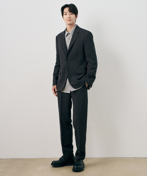 [SET]Organic Distressed Two-Tone Jacket Set in Charcoal Gray