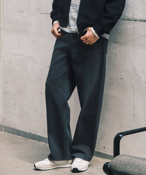 [COUTURE]100 Cotton Pigment Wide Washed Denim Pants - 2color