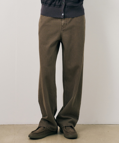 [COUTURE]100 Cotton Pigment Wide Washed Denim Pants - 2color