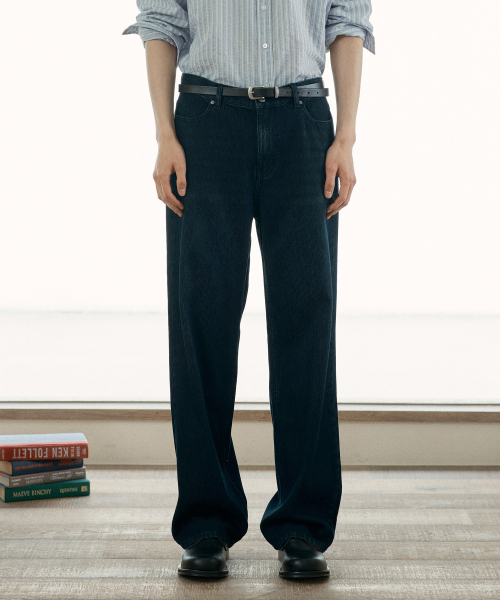 Wide ribbed dark indigo denim pants_DI