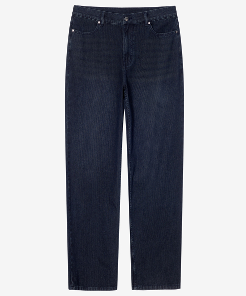 Wide ribbed dark indigo denim pants_DI