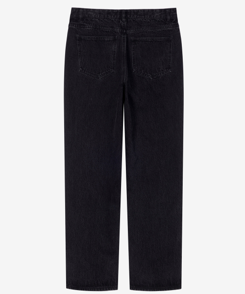 100 Cotton Wide Straight Black Raw-Neck Denim Pants