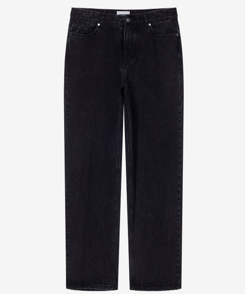 100 Cotton Wide Straight Black Raw-Neck Denim Pants