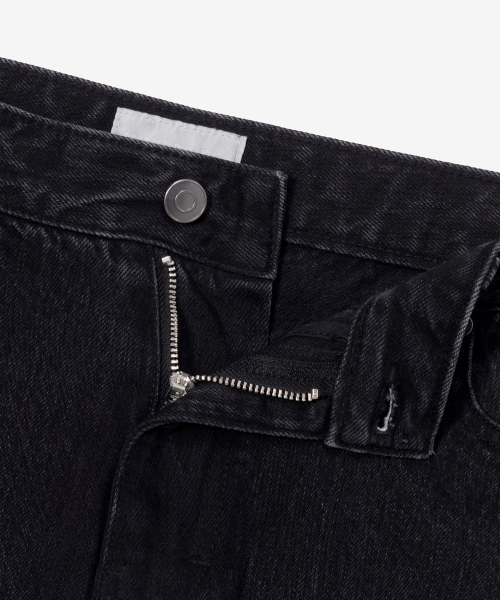 100 Cotton Wide Straight Black Raw-Neck Denim Pants
