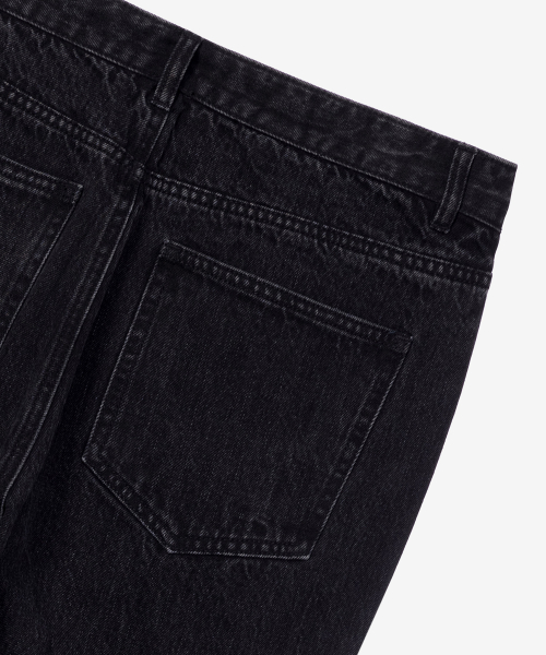 100 Cotton Wide Straight Black Raw-Neck Denim Pants