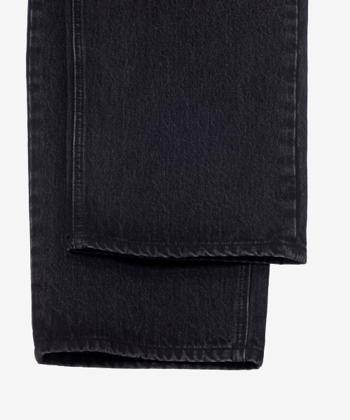 100 Cotton Wide Straight Black Raw-Neck Denim Pants