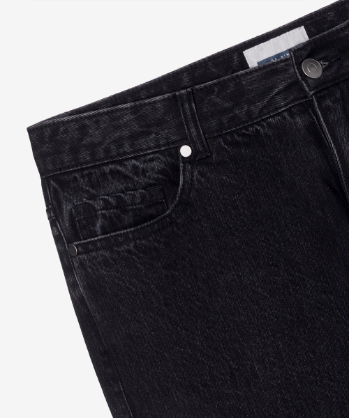 100 Cotton Wide Straight Black Raw-Neck Denim Pants
