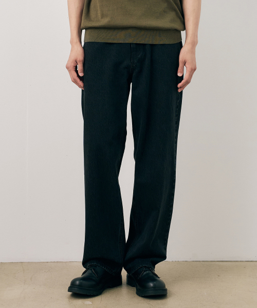 100 Cotton Wide Straight Black Raw-Neck Denim Pants