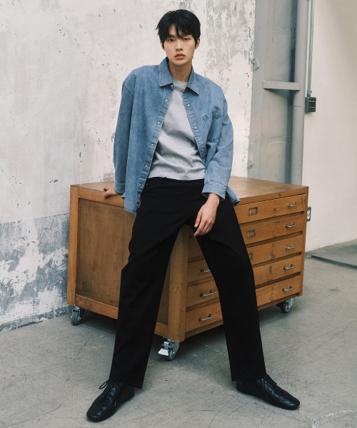 [ON]100 Cotton Curved Wide Cotton Daily Denim Pants 3color