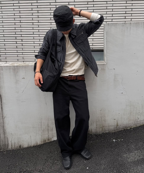 [ON]100 Cotton Curved Wide Cotton Daily Denim Pants 3color