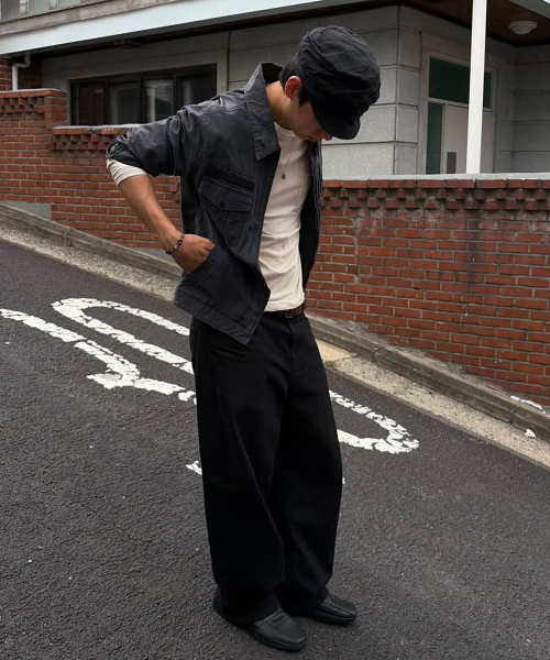 [ON]100 Cotton Curved Wide Cotton Daily Denim Pants 3color