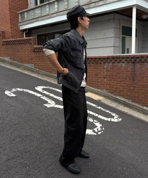 [ON]100 Cotton Curved Wide Cotton Daily Denim Pants 3color