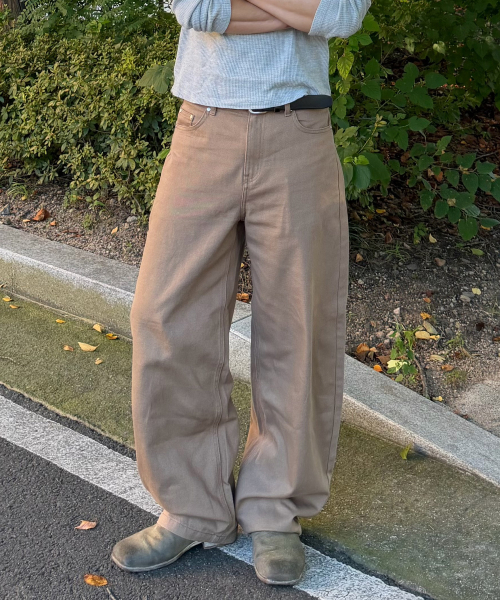 [ON]100 Cotton Curved Wide Cotton Daily Denim Pants 3color