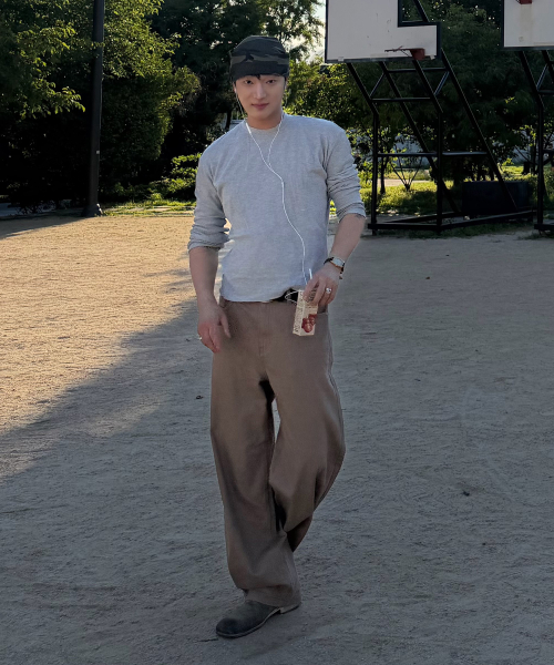 [ON]100 Cotton Curved Wide Cotton Daily Denim Pants 3color