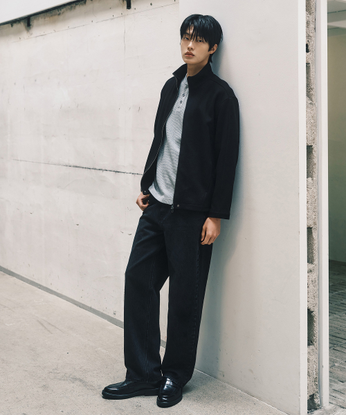 Microgorge Trousers Stand Collar Oversized Zip-Up Jumper