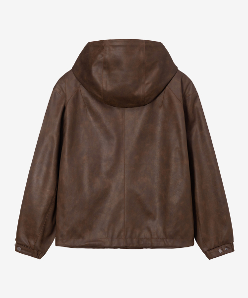 [COUTURE]Brown Leather Oversized Hooded Jumper