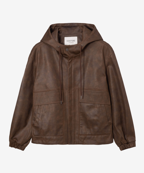 [COUTURE]Brown Leather Oversized Hooded Jumper