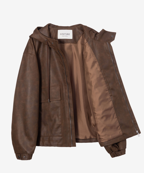 [COUTURE]Brown Leather Oversized Hooded Jumper