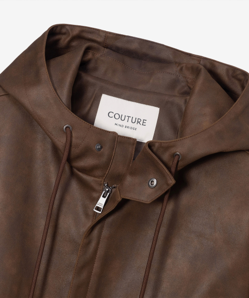 [COUTURE]Brown Leather Oversized Hooded Jumper