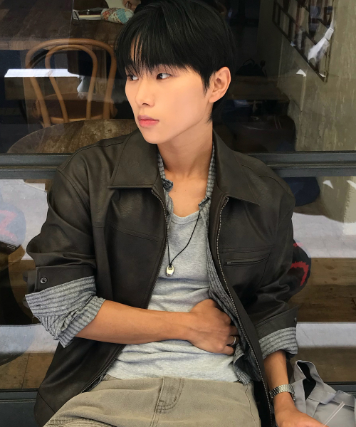 [COUTURE]Brown-washed leather zip-up semi-oversized trucker jacket