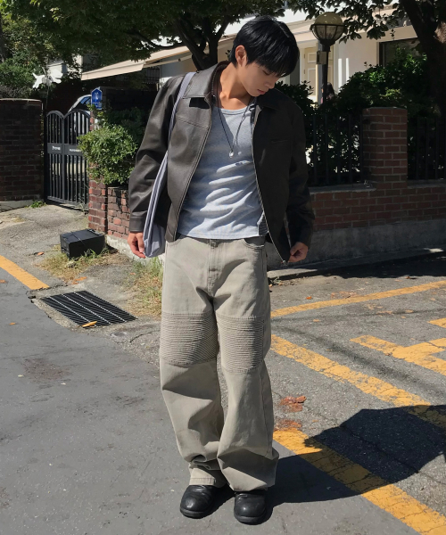 [COUTURE]Brown-washed leather zip-up semi-oversized trucker jacket